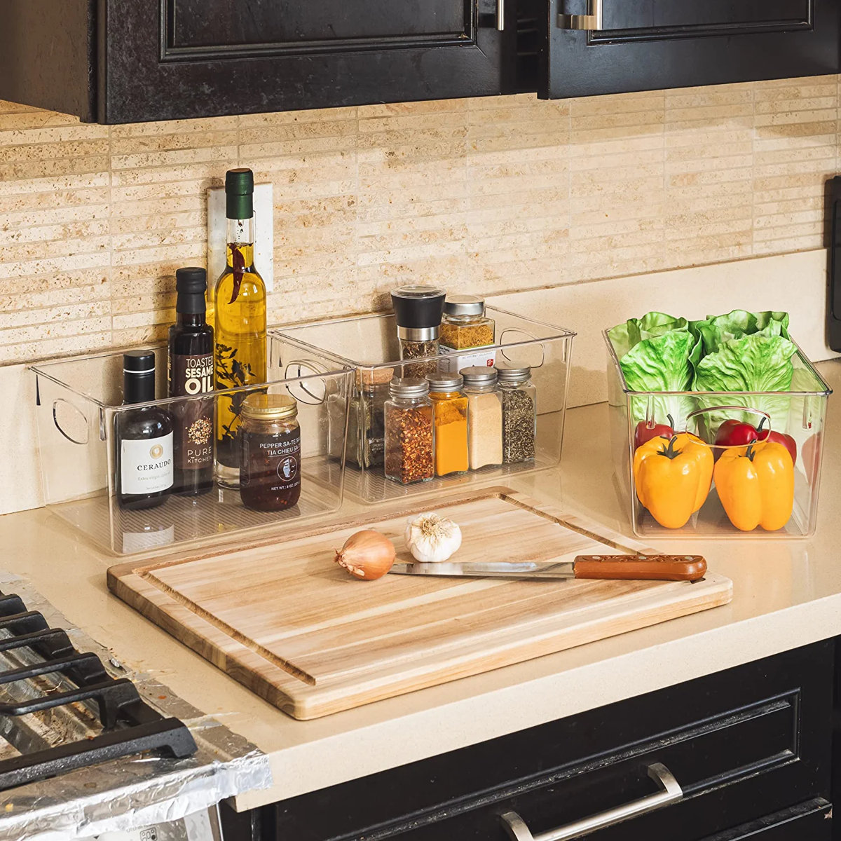 Sorbus 8 Piece 2 Sizes Clear Plastic Kitchen, Pantry, and Fridge Storage Bins